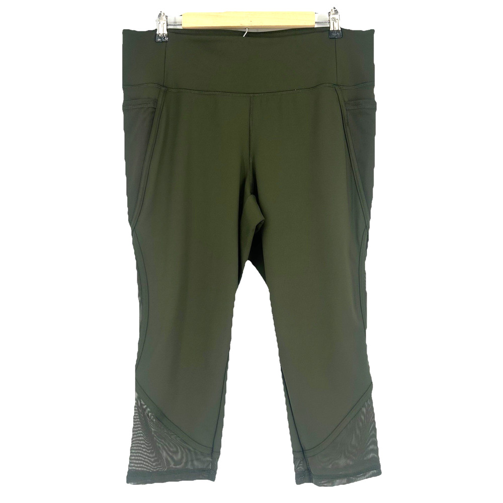Lane Bryant Livi Active Olive Green Cropped Leggings Mesh Pockets Size 18/20
